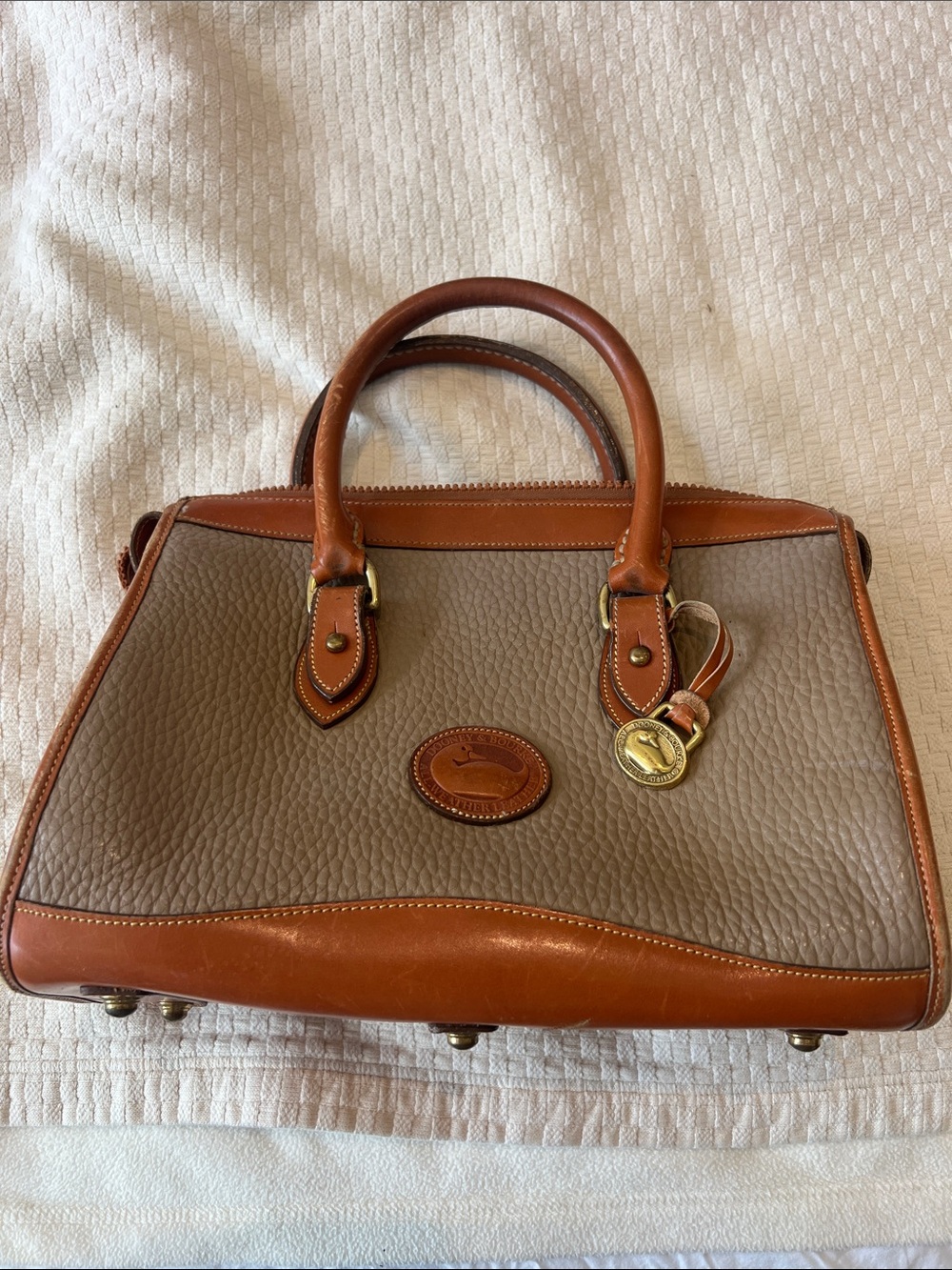 Dooney & Bourke Taupe Body with Tan Leather Trim Satchel